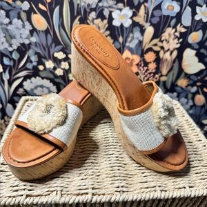 Coach Jazmin Cork Wedge Sandal size 9.5B Cream Brown